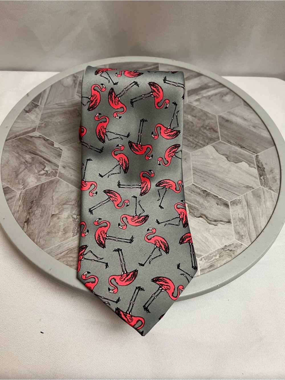 Ralph Marlin Flamingos Gray Pink Novelty Necktie 2004